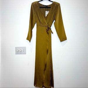 Zara NWOT Olive Green Wrap Maxi Dress